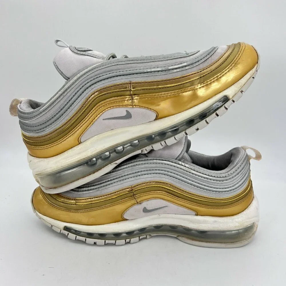Nike Air Max 97 SE White Metallic Gold Women Running Shoes AQ4137-001 Size 8